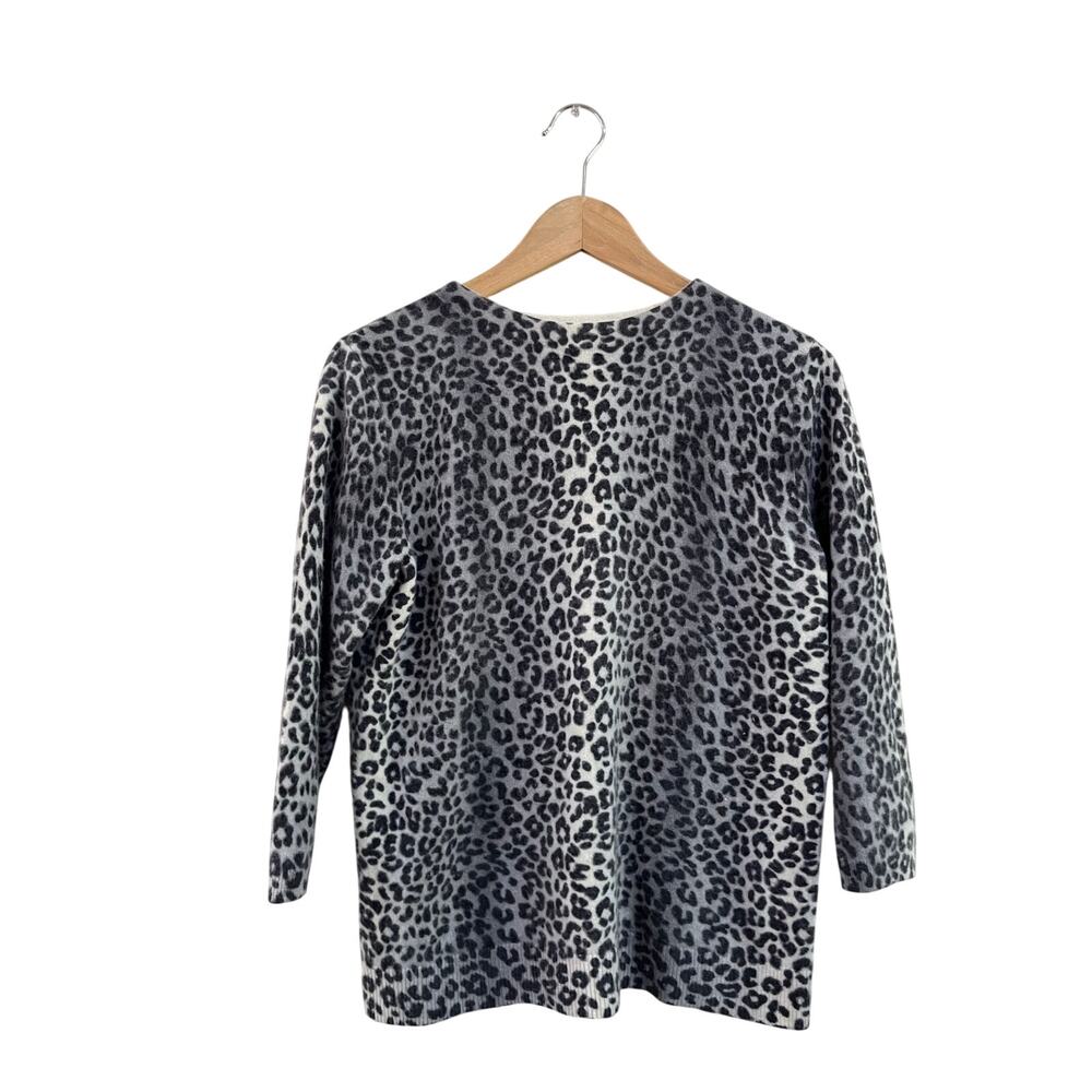 Talbots Gray Leopard Print 100% Cashmere 3/4 Sleeve Sweater Size XL
